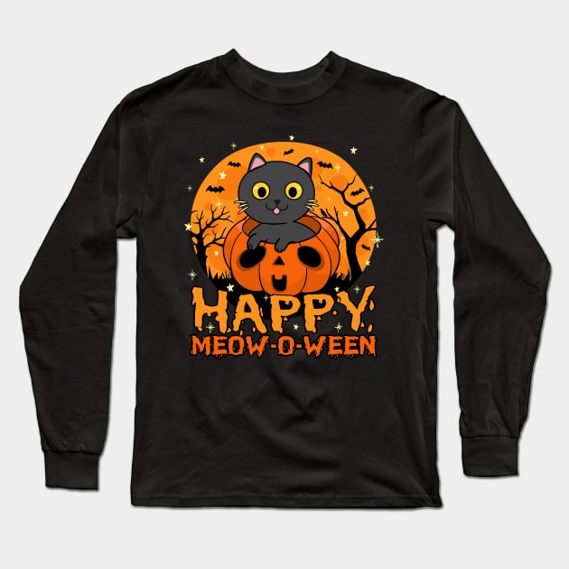 Happy Meoween Long Sleeve T-Shirt by MZeeDesigns